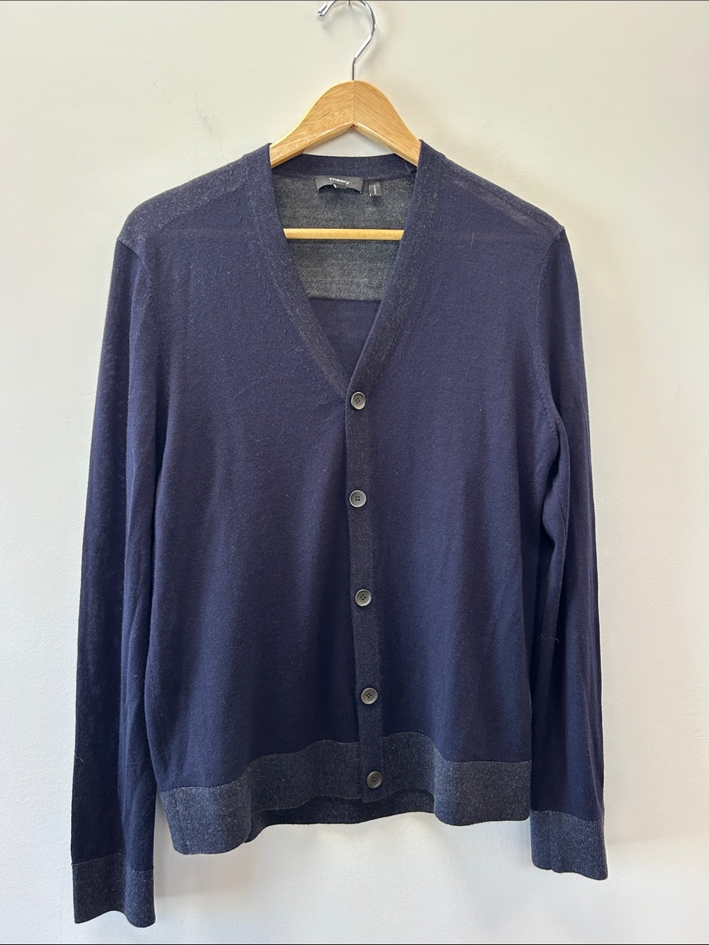 Theory Men's Navy Button-Front V-Neck Cardigan